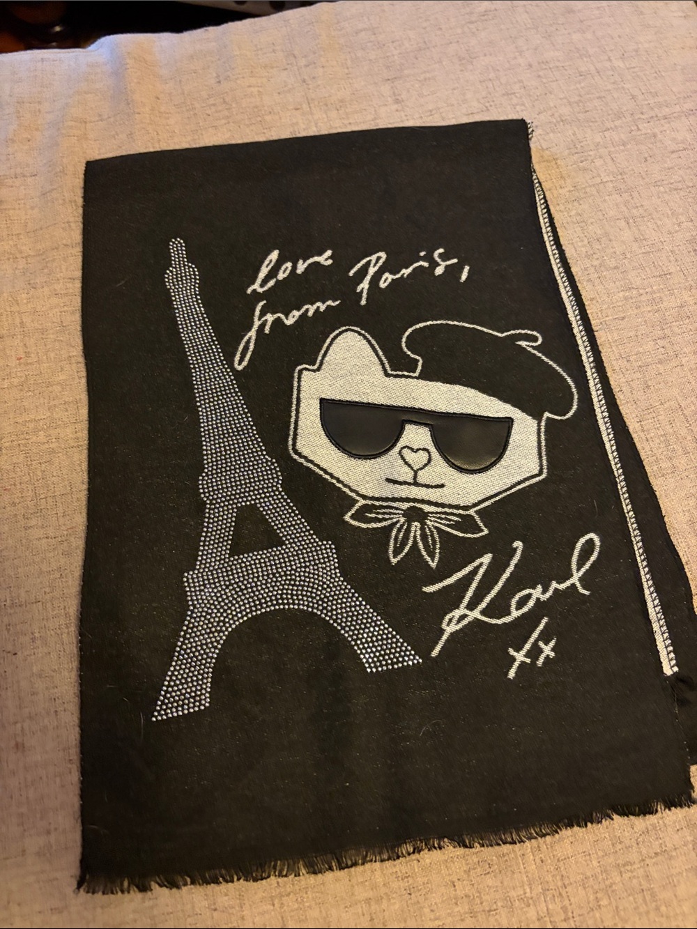 Black Parisian Cat Print Scarf